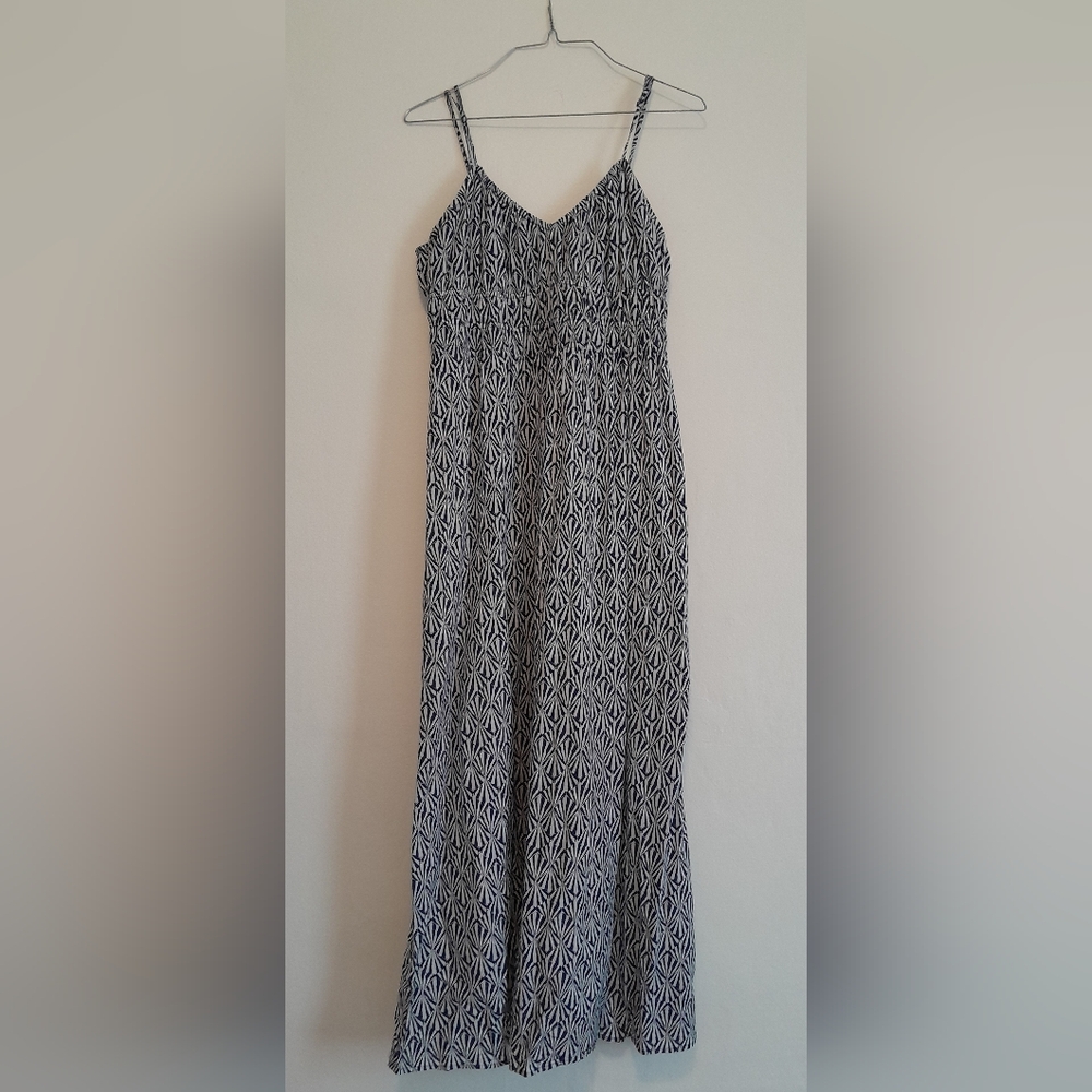 H&M Navy and White Patterned Midi Dress